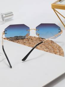 Geometric Lens Rimless Sunglasses - Multicolor - View 5
