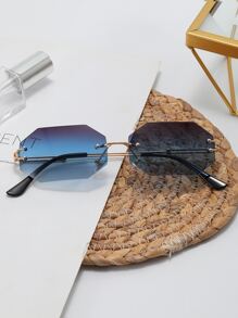 Geometric Lens Rimless Sunglasses - Multicolor - View 7