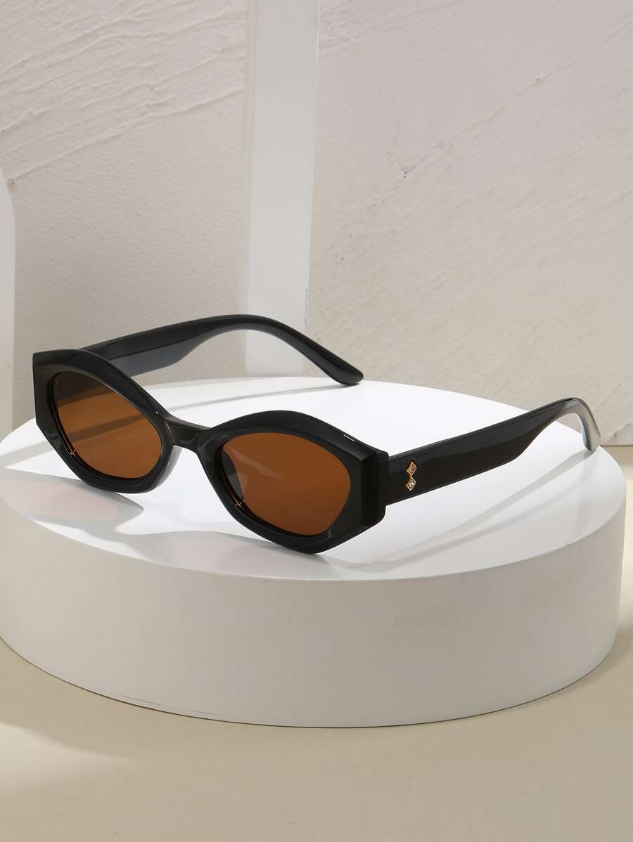 幾何框架太陽眼鏡 - 咖啡 - 查看 1