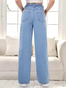 SHEIN Teen Girls Strawberry Print Jeans - Light Wash - View 2