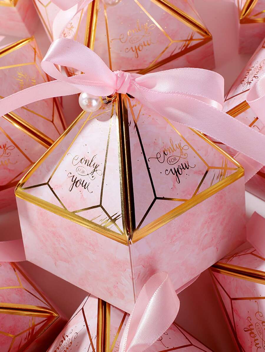 10pcs Wedding Diamond Design Bow Decor Gift Box,Creative Diamond Shaped Wrapping Box For Wedding,Holiday - Multicolor - View 1