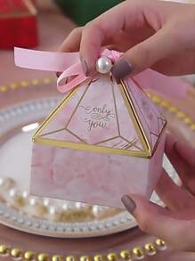 10pcs Wedding Diamond Design Bow Decor Gift Box,Creative Diamond Shaped Wrapping Box For Wedding,Holiday - Multicolor - View 3