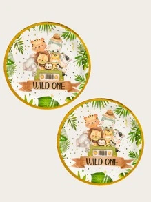 12入組/組一次性餐盤，7/9 英寸卡通動物圖案狂野派對用品，狩獵生日用品，叢林盤，派對紙盤，適合狩獵盤嬰兒淋浴餐具