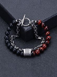 Fashionable And Popular Men Bead Decor OT Buckle Bracelet For Jewelry Gift And For A Stylish Look - Multicolor - View 1
