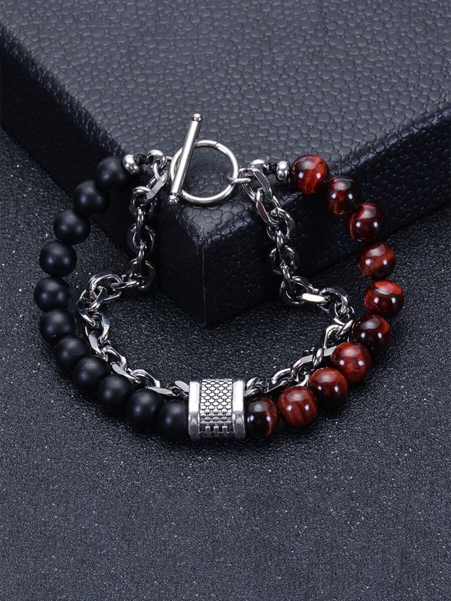 Fashionable And Popular Men Bead Decor OT Buckle Bracelet For Jewelry Gift And For A Stylish Look - Multicolor - View 1