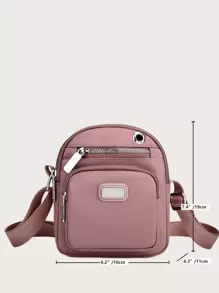 迷你字母貼片裝飾方形包孔眼細節拉鍊時尚，男女斜挎腰包，大號腰包和臀包帶可調節肩帶適合戶外鍛煉旅行休閒跑步遠足騎自行車 - 藕粉色 - 查看 6