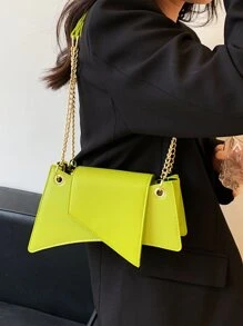 Neon Green Chain Novelty Bag Niche Stone Pattern Flap Underarm Bag PU Leather Textured Bag Purse Fashion Versatile Bag Novelty Gifts , Perfect Best Funny Novelty & Gag Gifts - Green - View 3