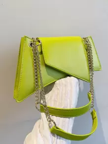 Neon Green Chain Novelty Bag Niche Stone Pattern Flap Underarm Bag PU Leather Textured Bag Purse Fashion Versatile Bag Novelty Gifts , Perfect Best Funny Novelty & Gag Gifts - Green - View 4