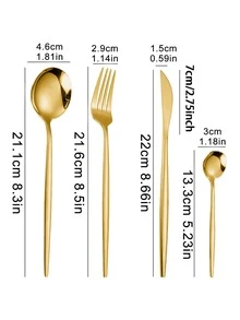 4pcs Stainless Steel Cutlery Set - Gold - View 2