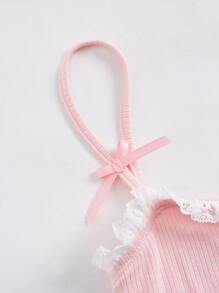 SHEIN MOD Top de tirantes con encaje en contraste - Rosa Pálido - Ver 4