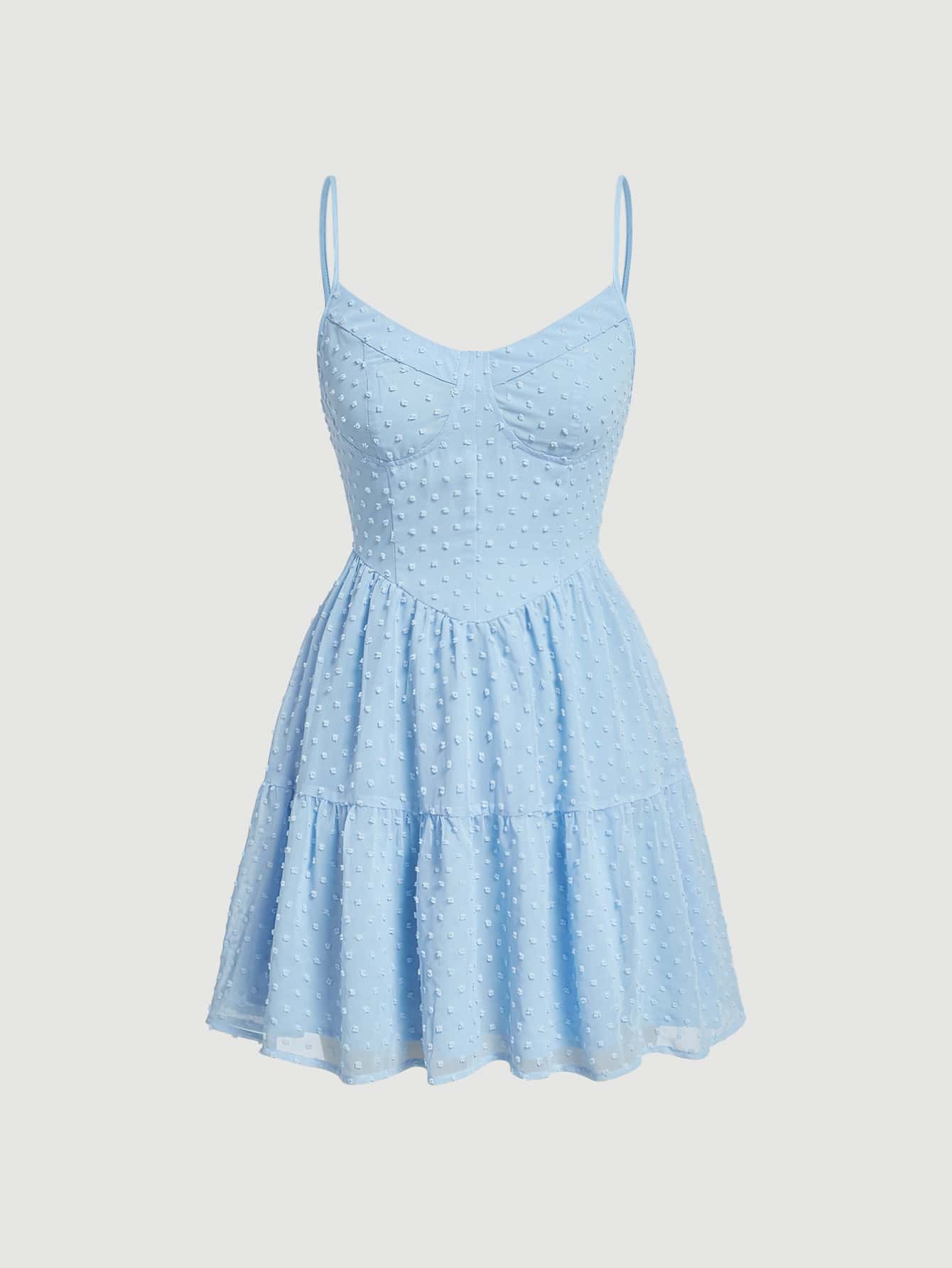 SHEIN MOD Swiss Dot Cami Dress - Baby Blue - View 1