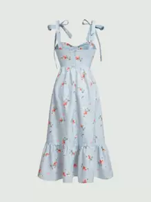 SHEIN MOD Floral Print Tie Shoulder Ruffle Hem Dress - Multicolor - View 2