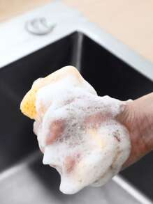 Esponja de limpieza de mezcla absorbente de 5 piezas, Kit de estropajo doméstico minimalista amarillo rectangular para cocina - Amarillo - Ver 5