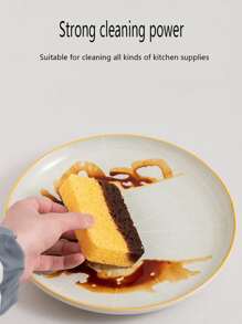 Esponja de limpieza de mezcla absorbente de 5 piezas, Kit de estropajo doméstico minimalista amarillo rectangular para cocina - Amarillo - Ver 6