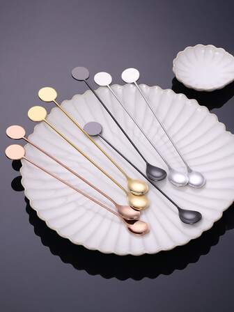 1 pieza Cuchara de mezcla de acero inoxidable de color al azar