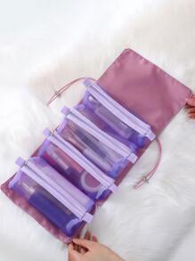 1入組帶可拆卸隔層化妝和化妝旅行袋多功能度假假日機場飛行航空旅行 - 紫色 - 查看 4