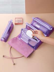 1入組帶可拆卸隔層化妝和化妝旅行袋多功能度假假日機場飛行航空旅行 - 紫色 - 查看 6