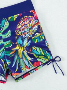 Pineapple Print Tankini Set Criss Cross Cami Top & Drawstring Side Shorts 2 Piece Bathing Suit - Multicolor - View 5