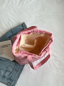 Quilted Detail Shoulder Tote Bag - Pink - View 3