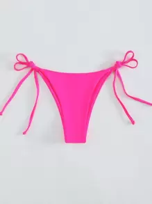 SHEIN Swim Summer Beach Tie Side Bikini Thong - Hot Pink - View 3