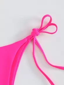 SHEIN Swim Summer Beach Tie Side Bikini Thong - Hot Pink - View 4