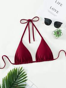 Swim Basics 2025 Simple Solid Color Halter Neck Swimwear Top For Vacation & Beach Summer