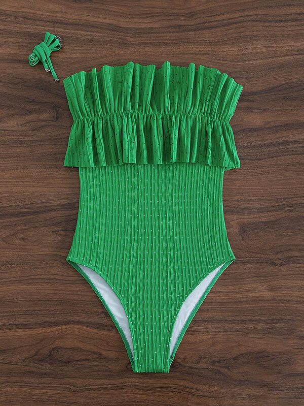 Ruffle Trim Tube One Piece Swimsuit With Straps SHEIN USA