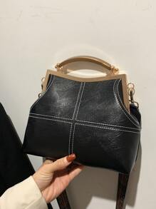 Stitch Detail Satchel Bag - Black - View 1