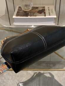 Stitch Detail Satchel Bag - Black - View 3