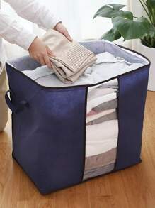 1pc Large Storage Bag Organizer Clothes Storage With Reinforced Handle, Storage Containers For Bedding, Comforters, Clothing, Closet, Clear Window, Sturdy Zippers - Royal Blue - View 2