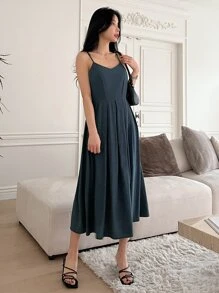 DAZY 素色百褶吊帶洋裝
