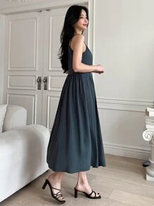 DAZY 素色百褶吊帶洋裝