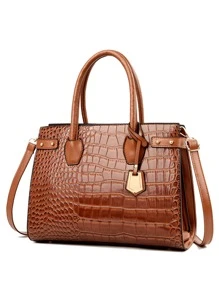 3 piezas set bolsos de hombro con relieve de cocodrilo, el mejor bolso de trabajo para mujeres - Marrón - Ver 2