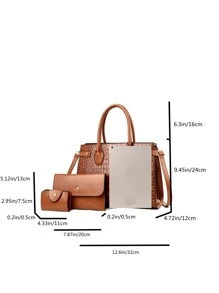 3 piezas set bolsos de hombro con relieve de cocodrilo, el mejor bolso de trabajo para mujeres - Marrón - Ver 3