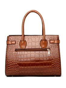 3 piezas set bolsos de hombro con relieve de cocodrilo, el mejor bolso de trabajo para mujeres - Marrón - Ver 5