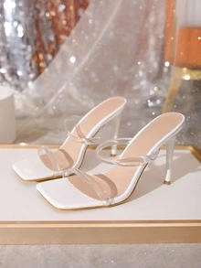 Clear Strap Stiletto Heeled Mule Sandals - Clear - View 1