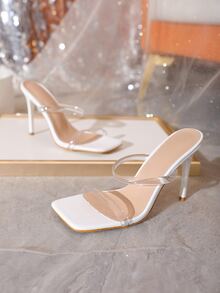 Clear Strap Stiletto Heeled Mule Sandals - Clear - View 6