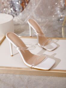 Clear Strap Stiletto Heeled Mule Sandals - Clear - View 7