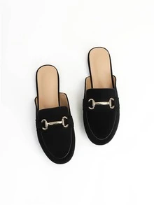 Faux Suede Metal Decor Mule Flats - Black - View 2