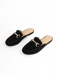 Faux Suede Metal Decor Mule Flats - Black - View 3