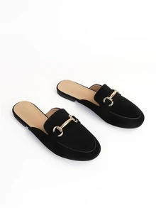 Faux Suede Metal Decor Mule Flats - Black - View 4