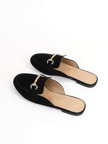 Faux Suede Metal Decor Mule Flats - Black - View 5