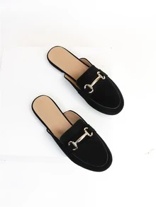 Faux Suede Metal Decor Mule Flats - Black - View 6