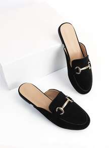 Faux Suede Metal Decor Mule Flats - Black - View 7