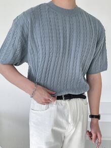 DAZY Men Solid Cable Knit Top - Dusty Blue - View 3