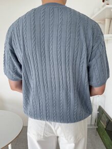 DAZY Men Solid Cable Knit Top - Dusty Blue - View 2