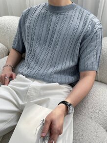 DAZY Men Solid Cable Knit Top - Dusty Blue - View 8