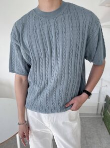 DAZY Men Solid Cable Knit Top - Dusty Blue - View 4