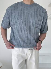 DAZY Men Solid Cable Knit Top - Dusty Blue - View 6
