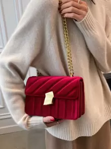 Simple Embroidery Velvet Mini Square Bag, Fashion Versatile Women Shoulder Crossbody Bag